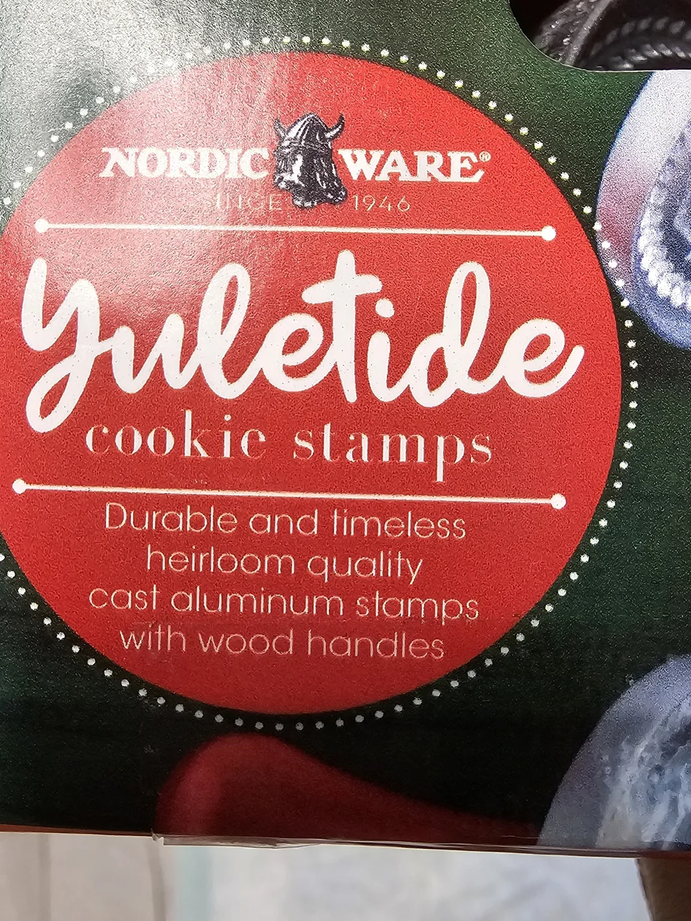 Nordic Ware Yuletide Cookie Stamps 3 Pc Set Cast Aluminum Wooden Handles